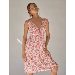 Sipos New York Womens Floral Chiffon Knee Length Sleeveless Pink/Ivory Dress XS